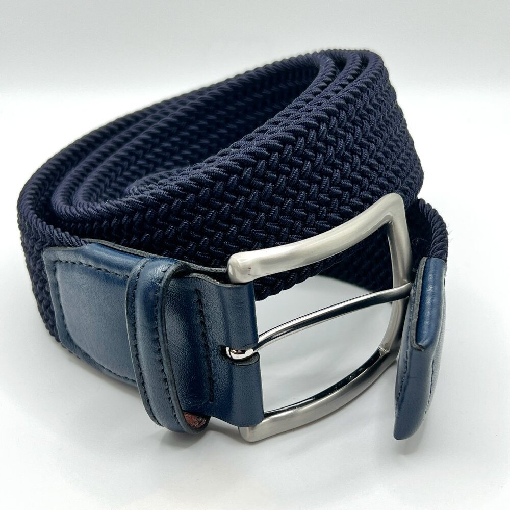 Torino Leather ITALIAN MINI WOVEN COTTON STRETCH BELT - Navy Blue